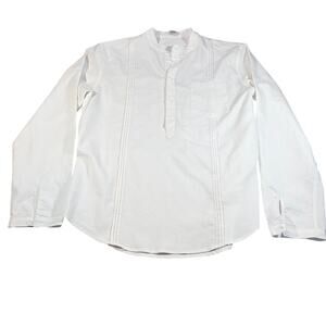 Coofandy Mens white tuxedo dress shirt collarless, half button.  Size M.